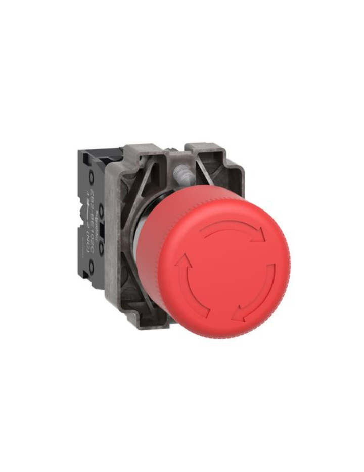 Complete emergency switching off push button, Easy Harmony XB2, metal, red, mushroom 30mm, 22mm, turn to release, 1NC