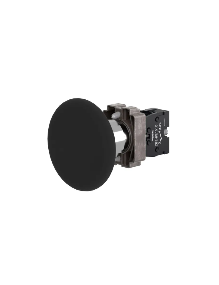 Push button, Easy Harmony XB2, metal, black mushroom head 60mm, 22mm, spring return, unmarked, 1NO