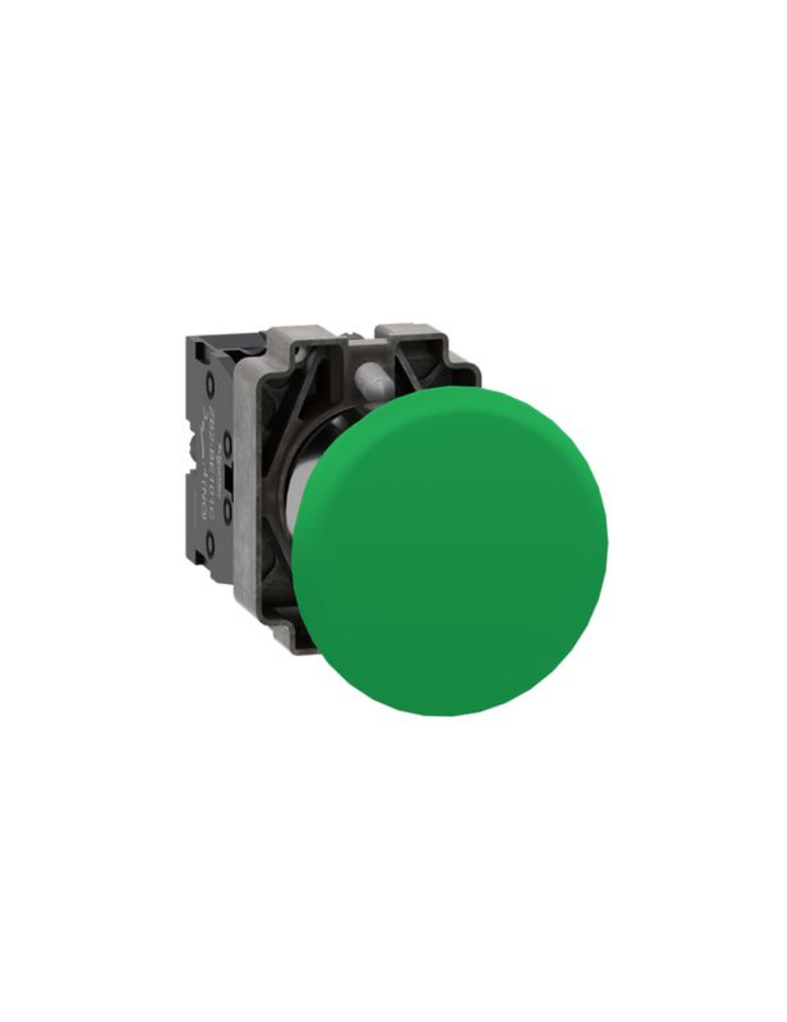 Complete push button, Easy Harmony XB2, metal, green, mushroom head 40mm, 22mm, 1NO