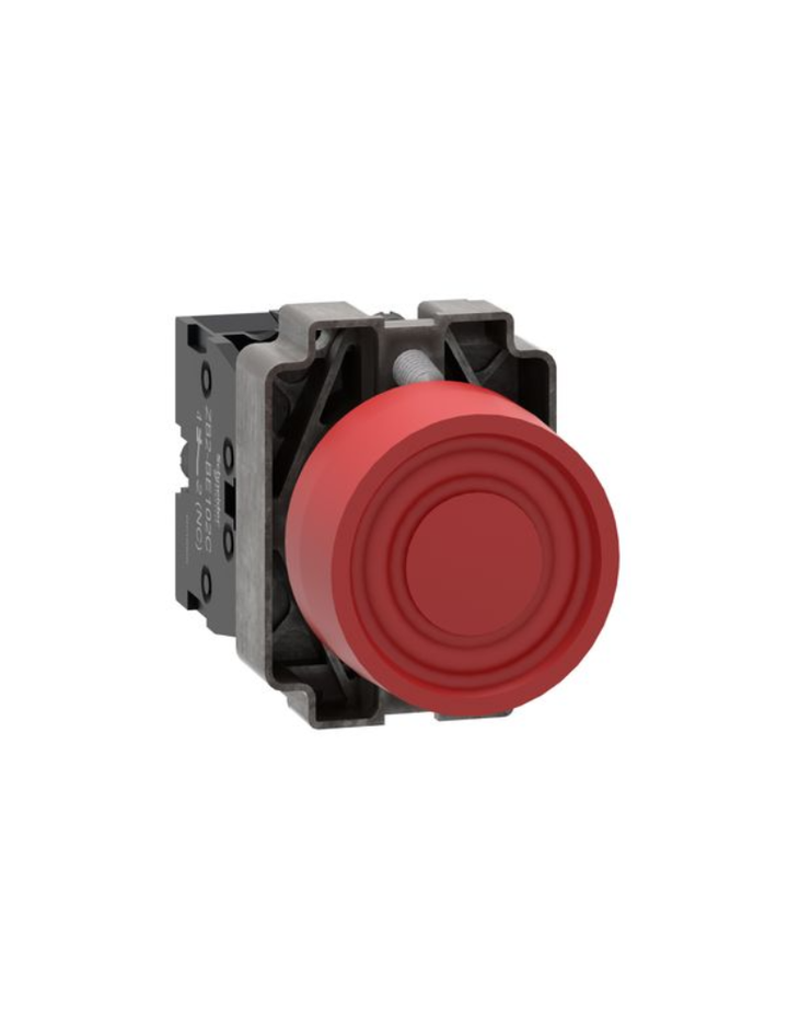 Push button, Easy Harmony XB2, metal, flush, red, 22mm, spring return, booted, 1NC