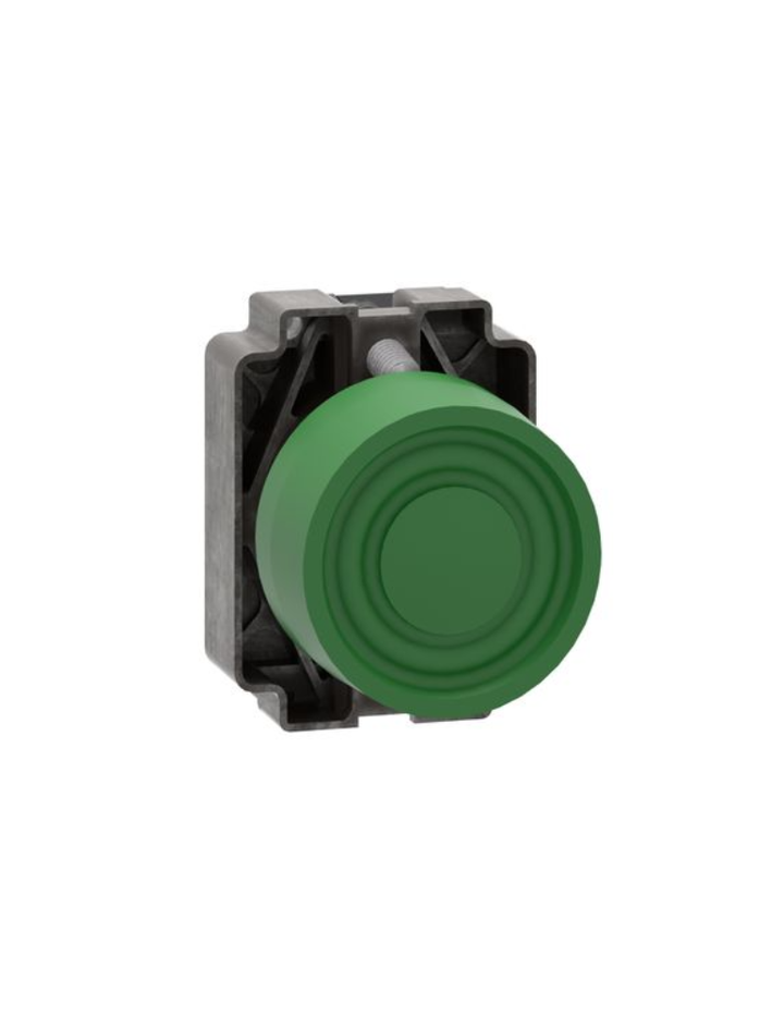 Push button, Easy Harmony XB2, metal, flush, green, 22mm, spring return, booted, 1NO