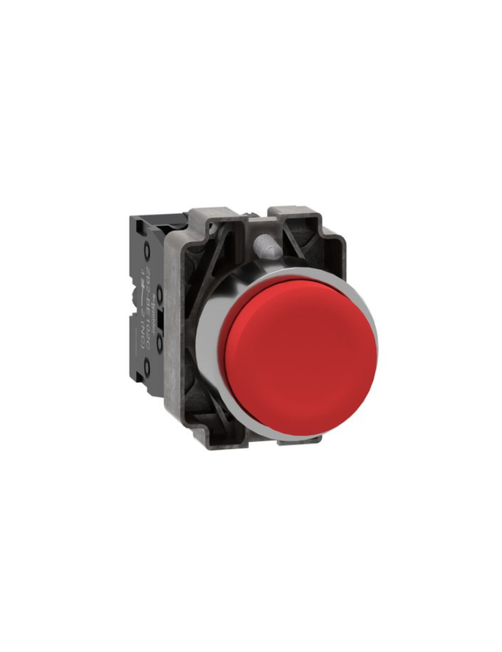 Push button, Easy Harmony XB2, metal, projecting, red, 22mm, spring return, unmarked, 1NC