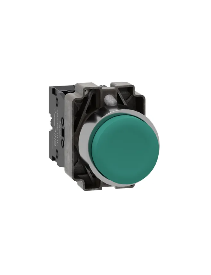 Push button, Easy Harmony XB2, metal, projecting, green, 22mm, spring return, unmarked, 1NO
