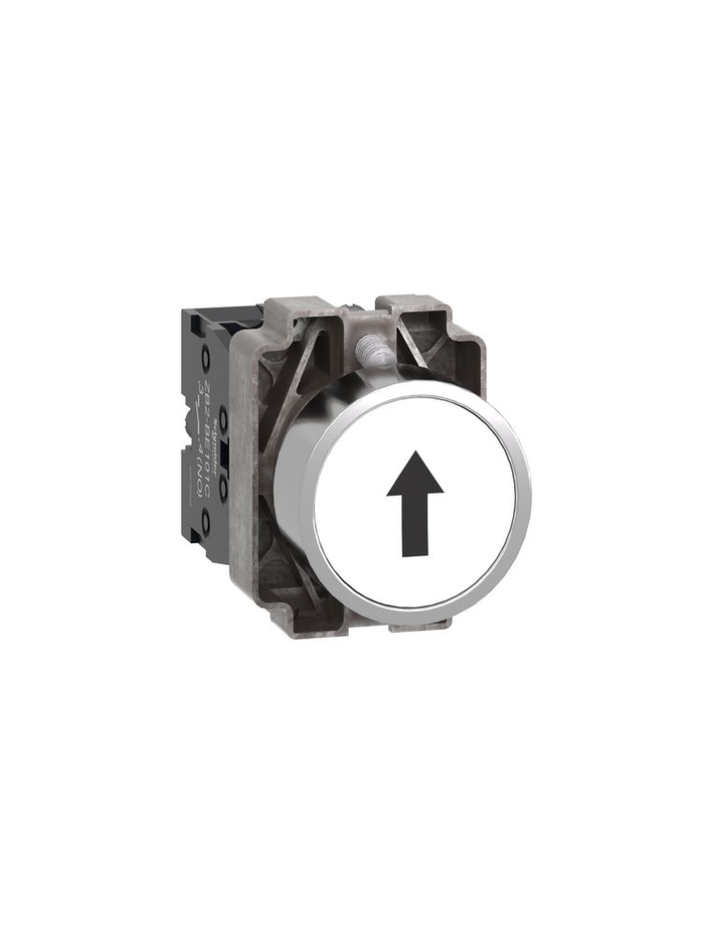 Complete push button, Easy Harmony XB2, metal, flush, white, 22mm, spring return, marked UP ARROW, 1NO
