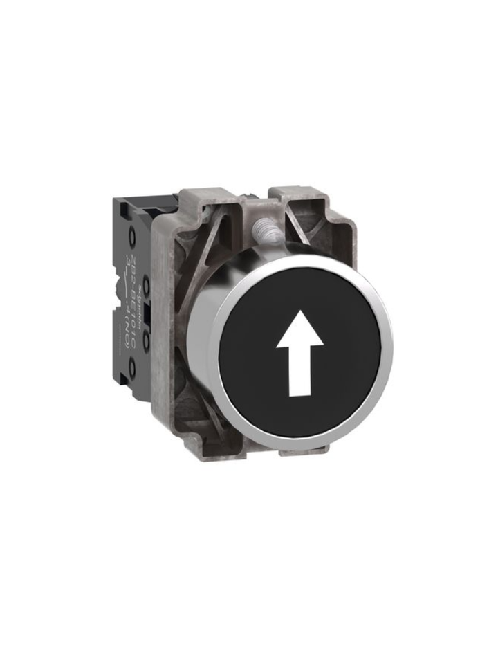 Push button, Easy Harmony XB2, metal, flush, black, 22mm, spring return, marked DOWN ARROW, 1NO