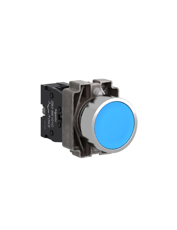 Complete push button, Easy Harmony XB2, metal, flush, blue, 22mm, spring return, unmarked, 1NO