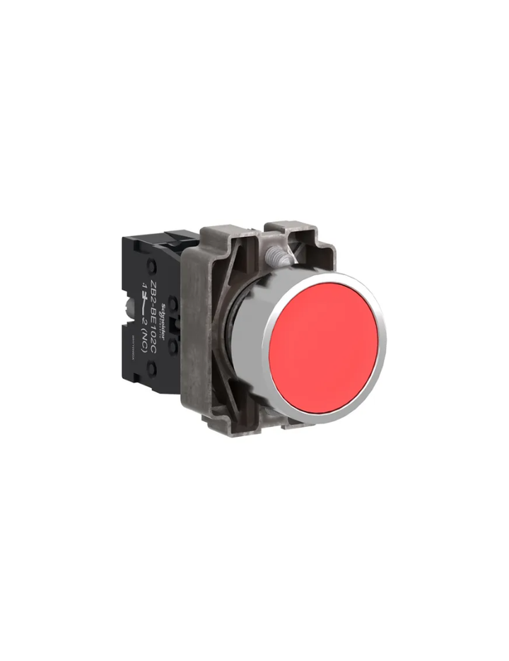 Complete push button, Easy Harmony XB2, metal, flush, red, 22mm, spring return, unmarked, 1NC