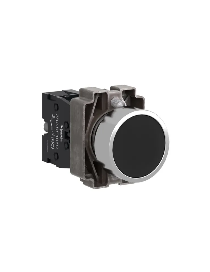 Complete push button, Easy Harmony XB2, metal, flush, black, 22mm, spring return, unmarked, 1NO