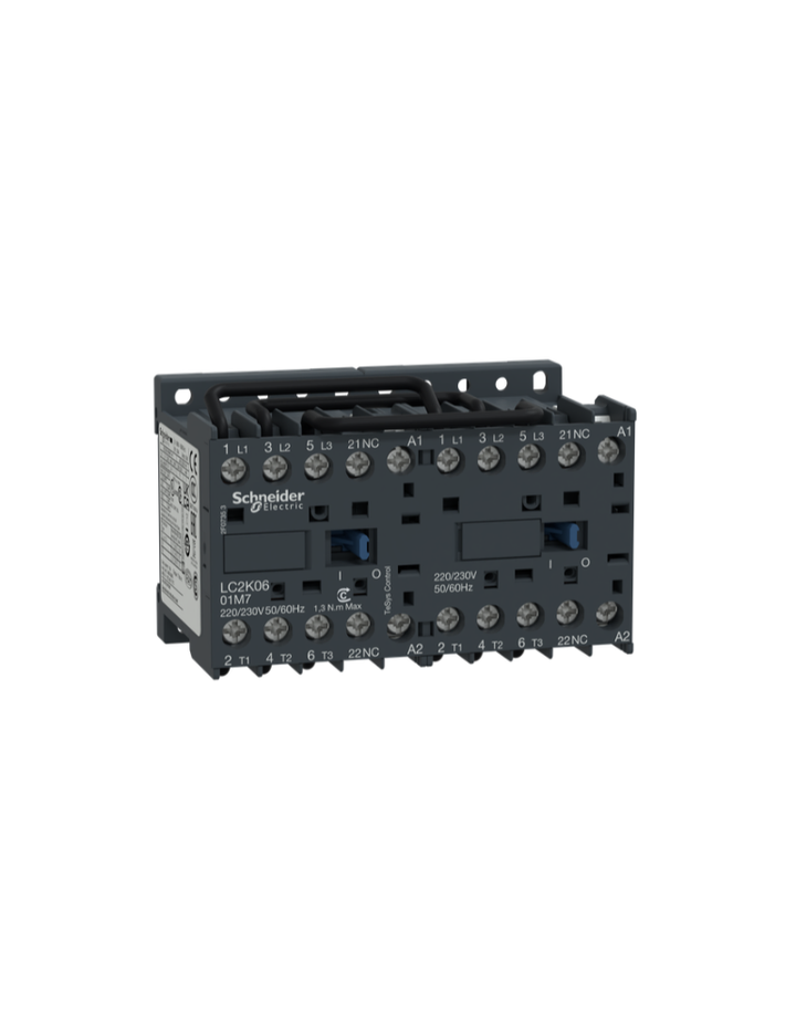 Reversing contactor, TeSys K, 3P, AC-3, lt or eq to 440V 12 A, 1 NC, 110VAC coil