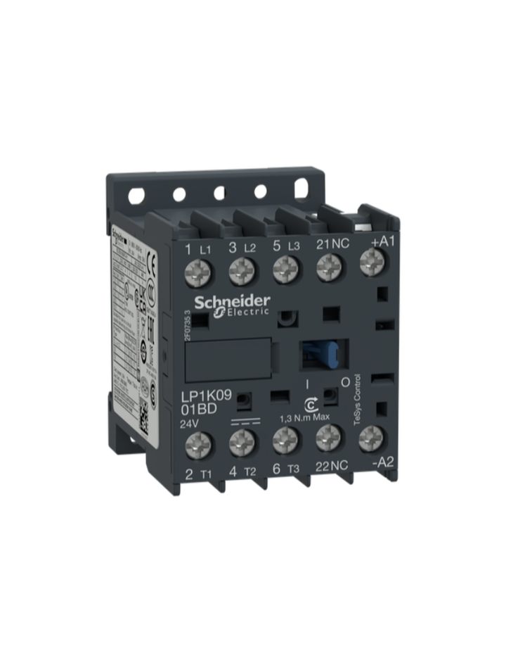 TeSys K contactor - 3P - AC-3 <= 440 V 9 A - 1 NC aux. - 220 V DC coil