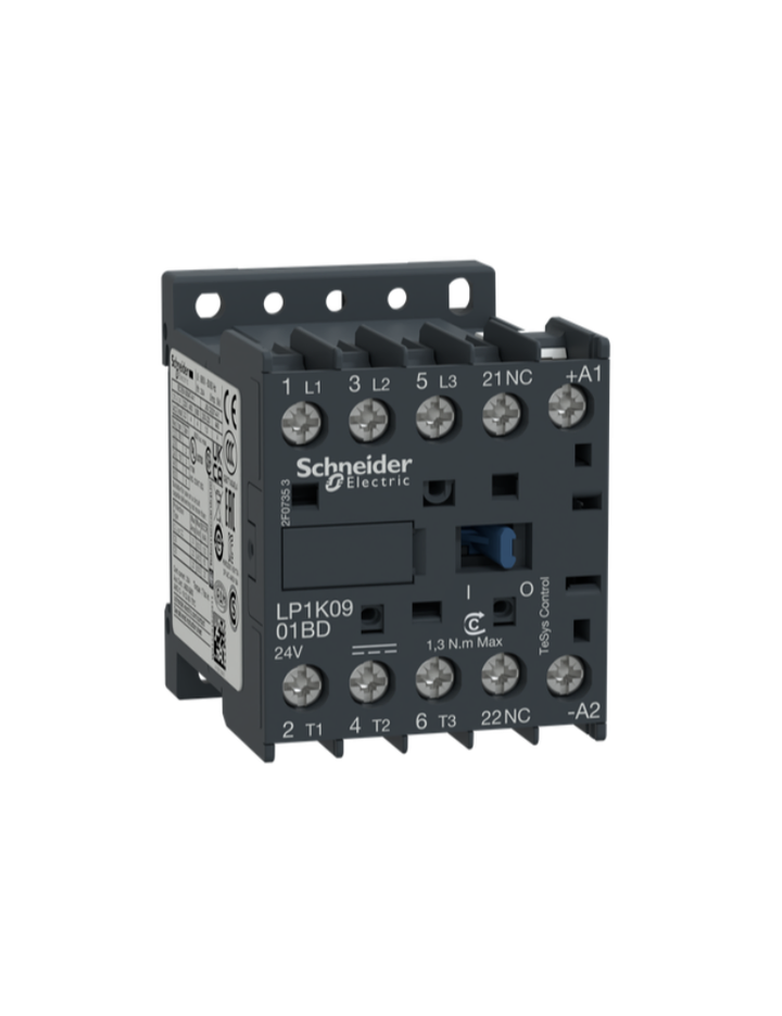 TeSys K contactor - 3P - AC-3 <= 440 V 9 A - 1 NC aux. - 24 V DC coil