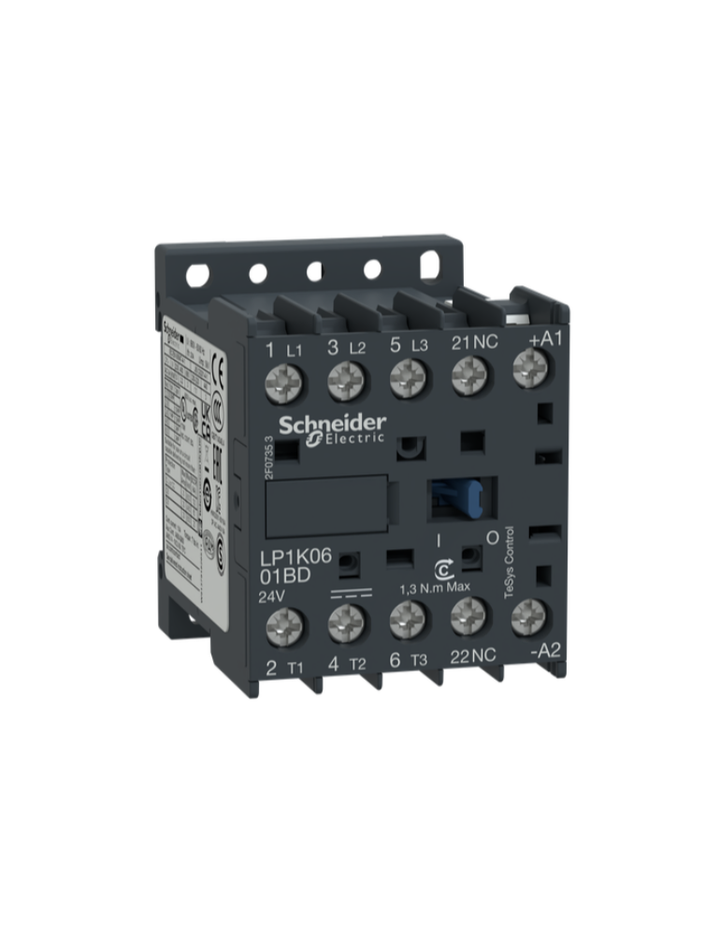 TeSys K contactor - 3P - AC-3 <= 440 V 6 A - 1 NC aux. - 24 V DC coil