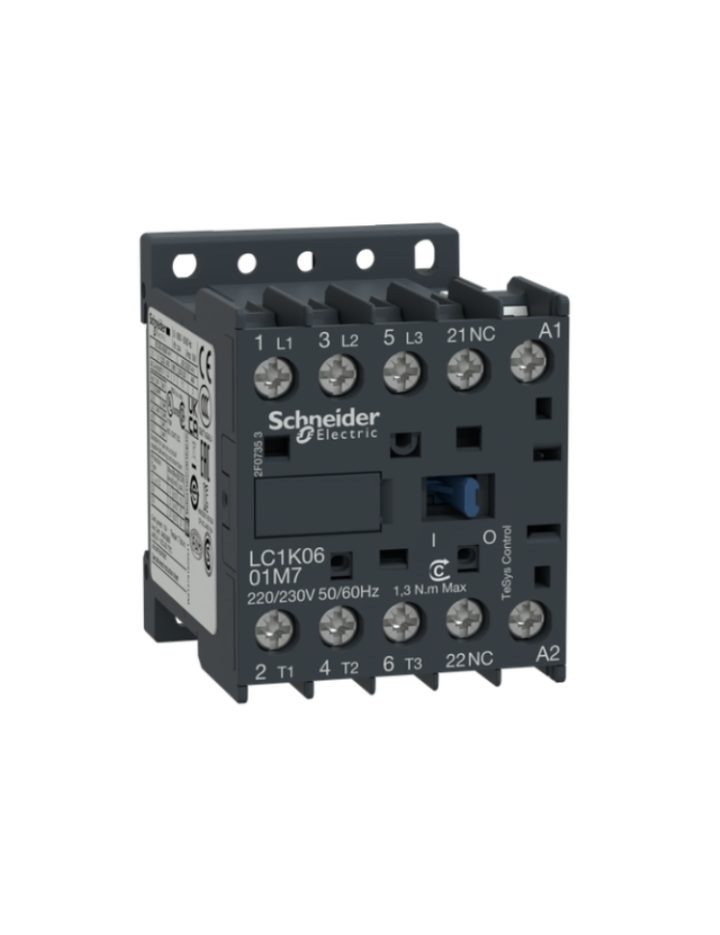 Contactor, TeSys K, 3P, AC-3, lt or eq to 440V 16A, 1 NC aux., 110VAC coil