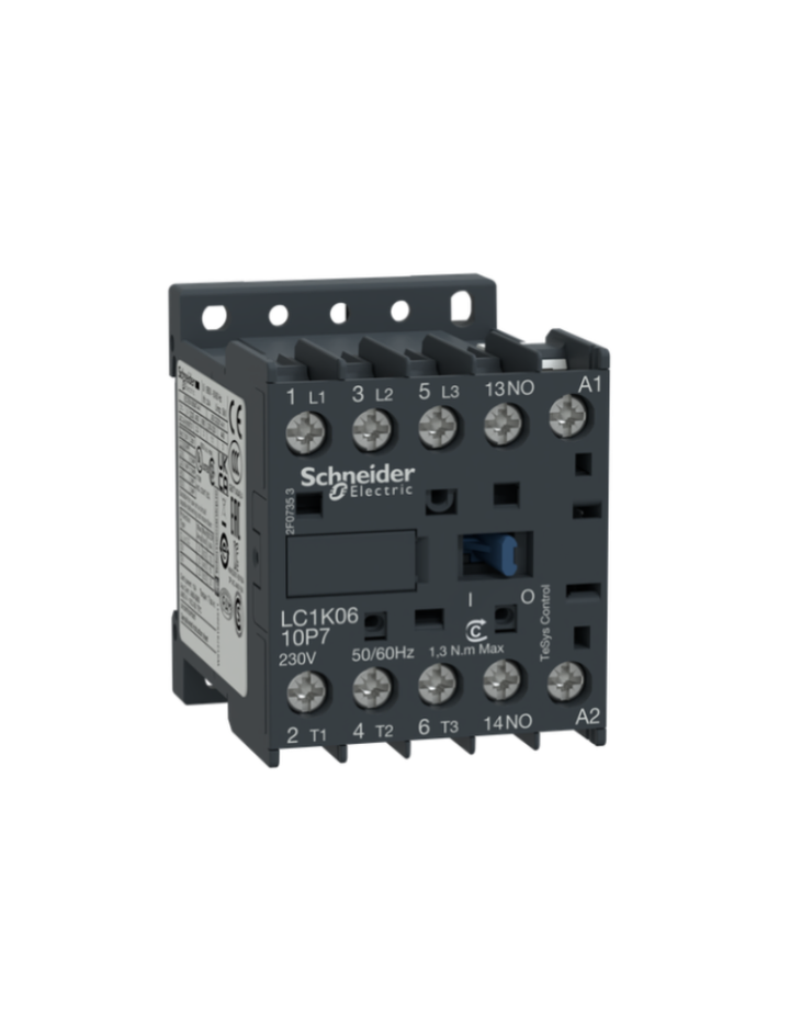 Contactor, TeSys K, 3P, AC-3, lt or eq to 440V 12 A, 1 NO aux., 24VAC coil