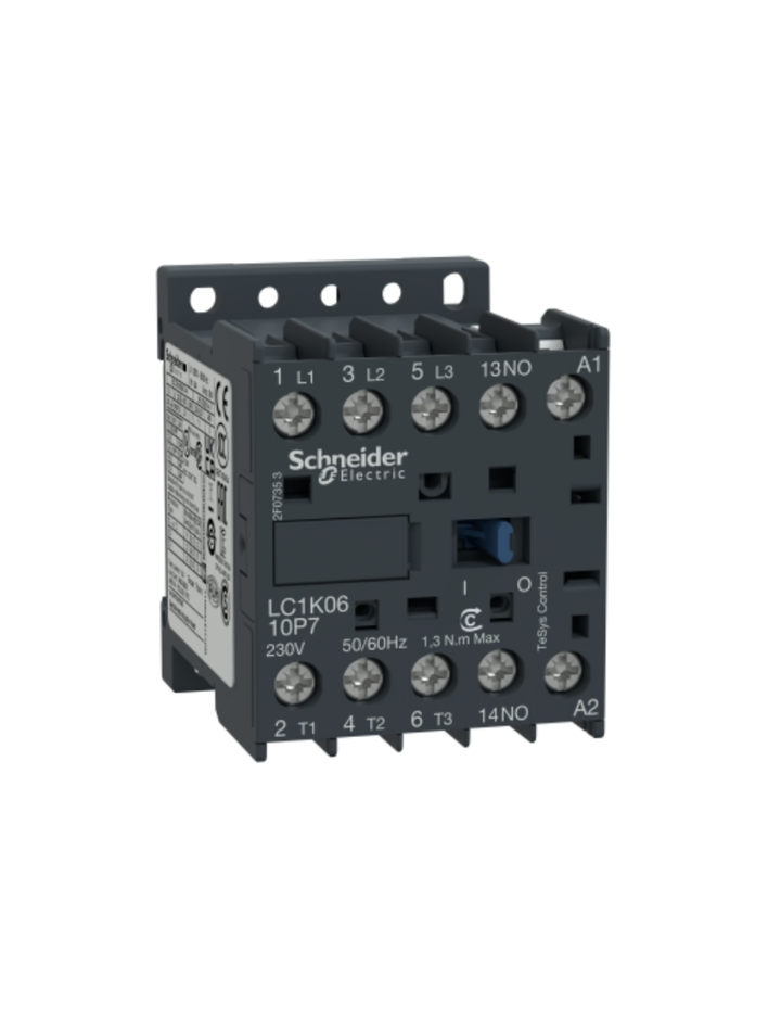 Contactor, TeSys K, 3P, AC-3, lt or eq to 440V 9A, 1 NO aux., 220 to 230VAC coil
