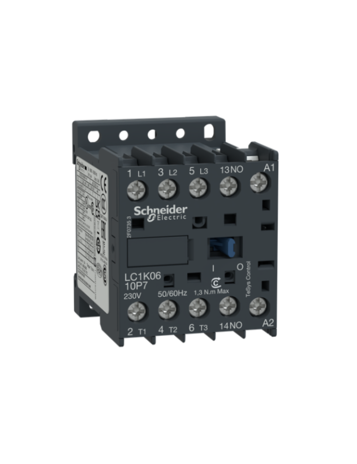 Contactor, IEC, TeSys K, 9A, 3 P, 5 HP at 480VAC, nonreversing, 1 NO auxilliary contact, 110VAC 50/60 Hz coil