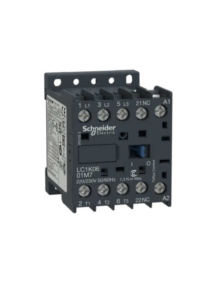 Contactor, TeSys K, 3P, AC-3, lt or eq to 440V 9A, 1 NC aux., 110VAC coil