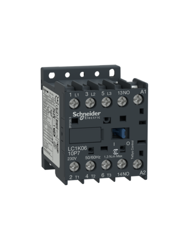 Contactor, TeSys K, 3P, AC-3, lt or eq to 440V 6A, 1 NO aux., 400 to 415VAC coil