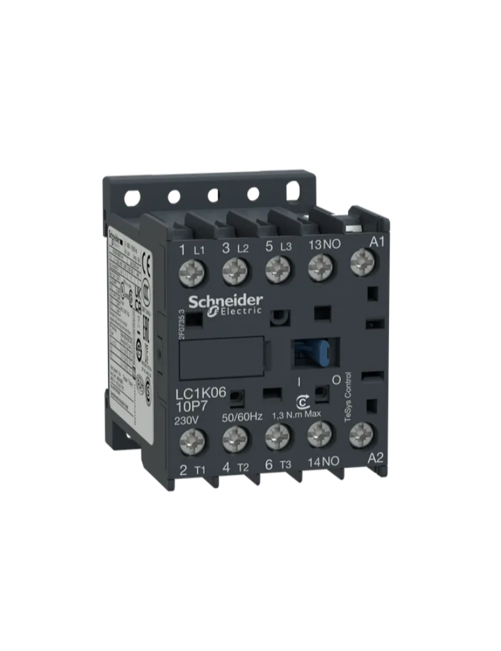 Contactor, TeSys K, 3P, AC-3, lt or eq to 440V 6A, 1 NO aux., 110VAC coil