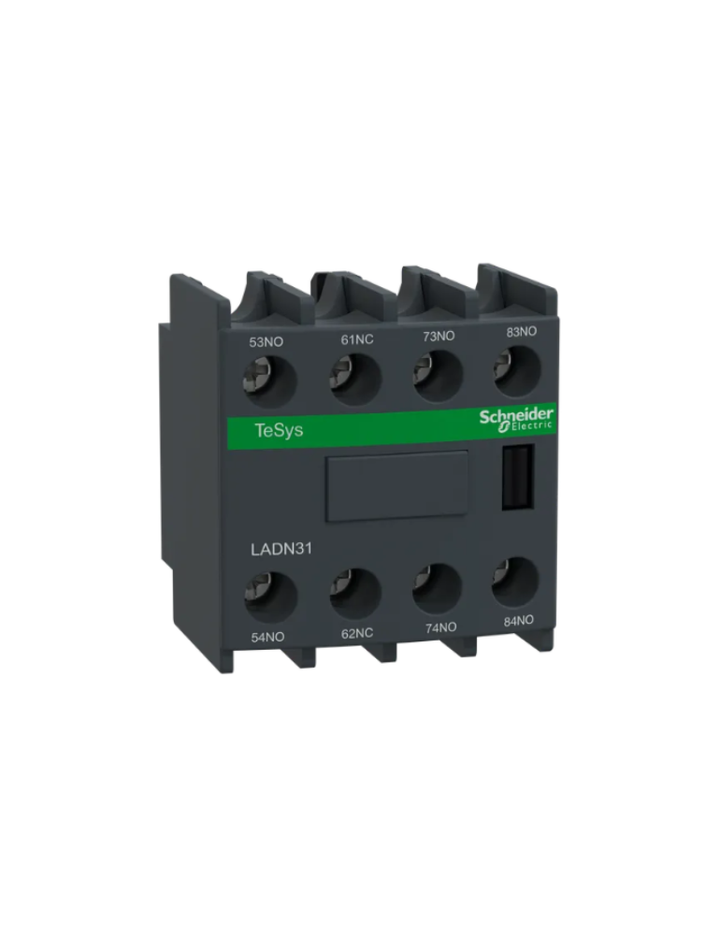 Auxiliary contact block, TeSys D, 3NO + 1NC, front mounting, screw clamp terminals