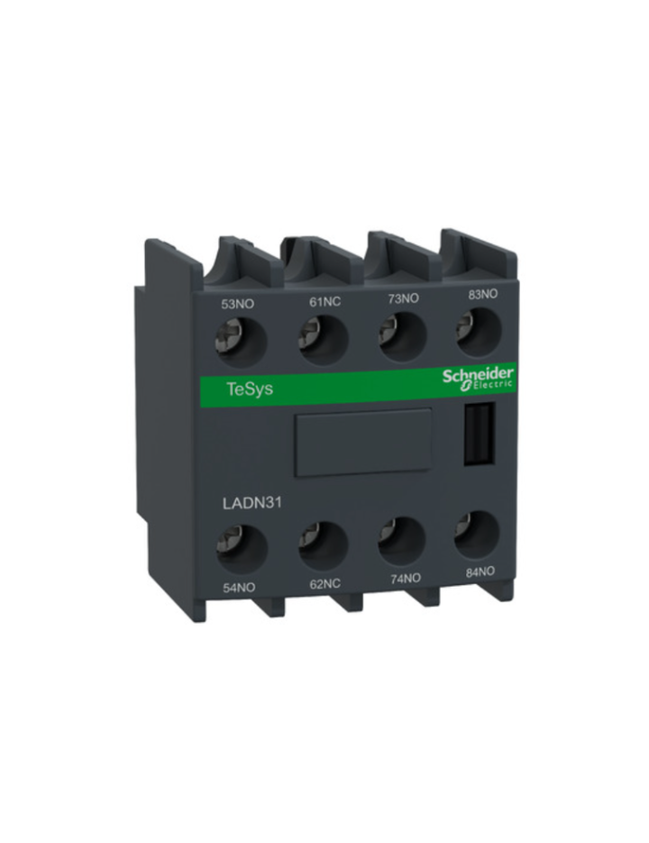 Auxiliary contact block, TeSys D, 3NO + 1NC, front mounting, screw clamp terminals