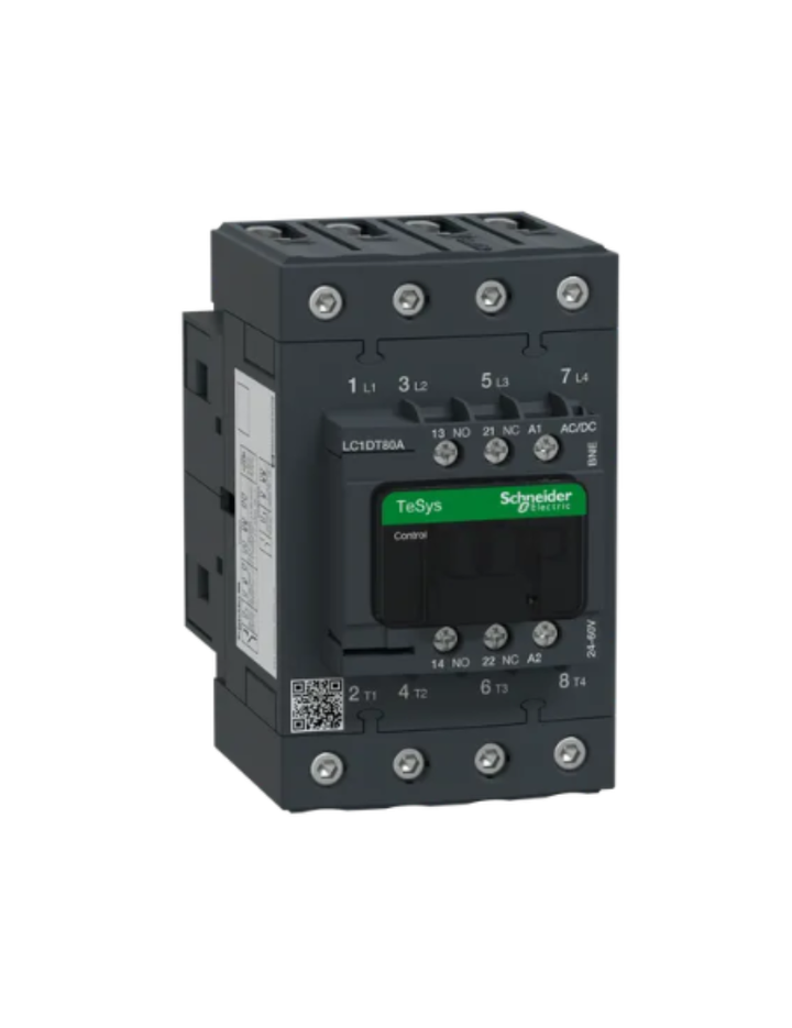 IEC contactor, TeSys Deca, nonreversing, 80A resistive, 4 pole, 4 NO, 24/60VAC/VDDC coil, open style