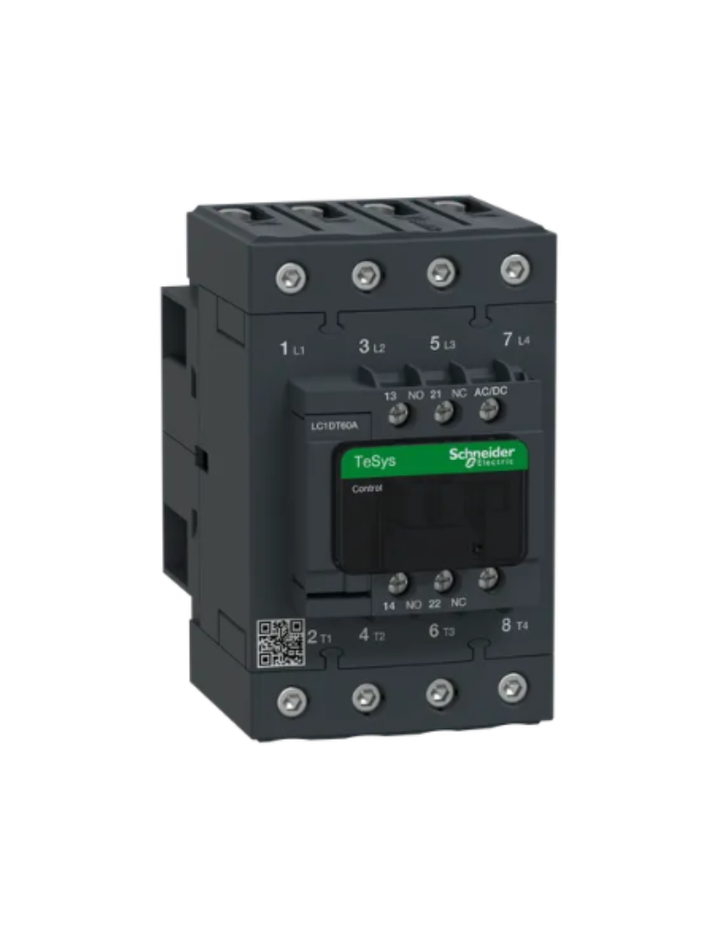 IEC contactor, TeSys Deca, nonreversing, 60A resistive, 4 pole, 4 NO, 100/250VAC/VDC coil, open style