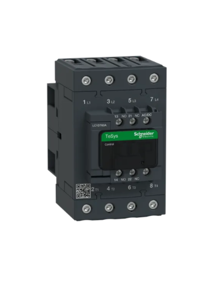 IEC contactor, TeSys Deca, nonreversing, 60A resistive, 4 pole, 4 NO, 24/60VAC/VDC coil, open style