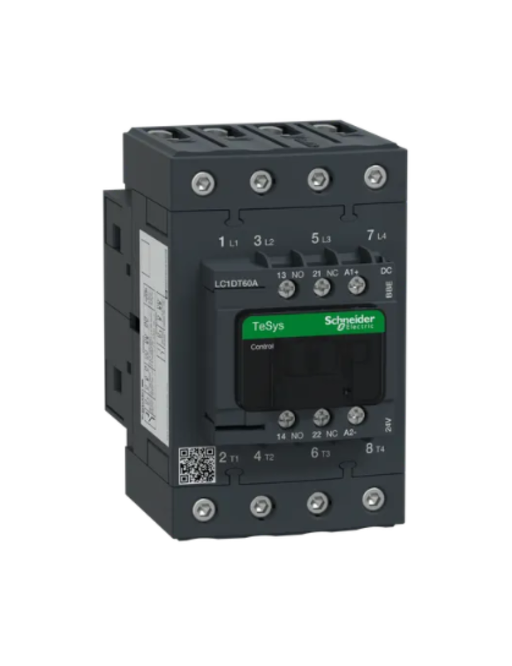 IEC contactor, TeSys Deca, nonreversing, 60A resistive, 4 pole, 4 NO, 48/130VAC/VDC coil, open style