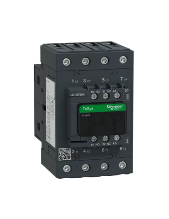 IEC contactor, TeSys Deca, nonreversing, 60A resistive, 4 pole, 4 NO, 24VDC coil, open style