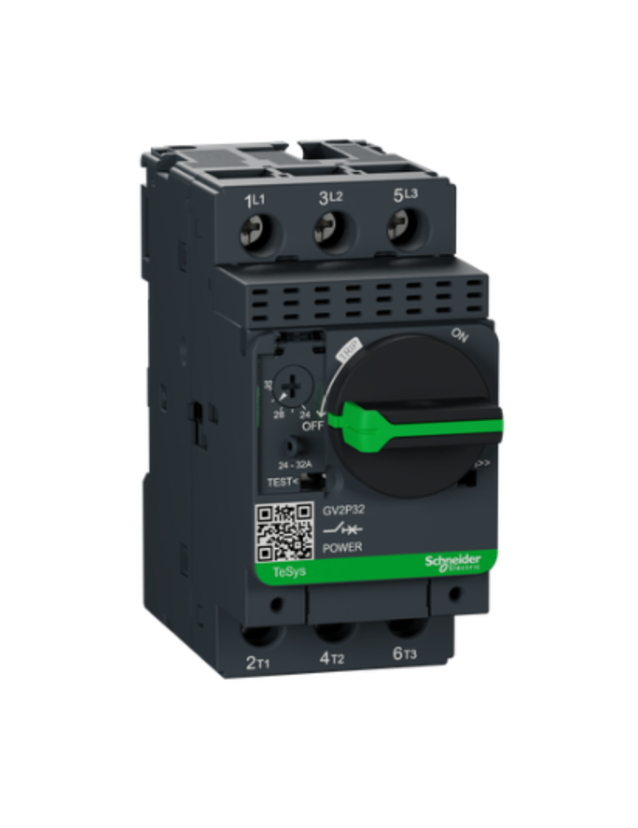 GV2P;TeSys GV;motor circuit breaker;motor protection;thermal magnetic protection;high breaking capacity;rotary handle;screw clamp terminals