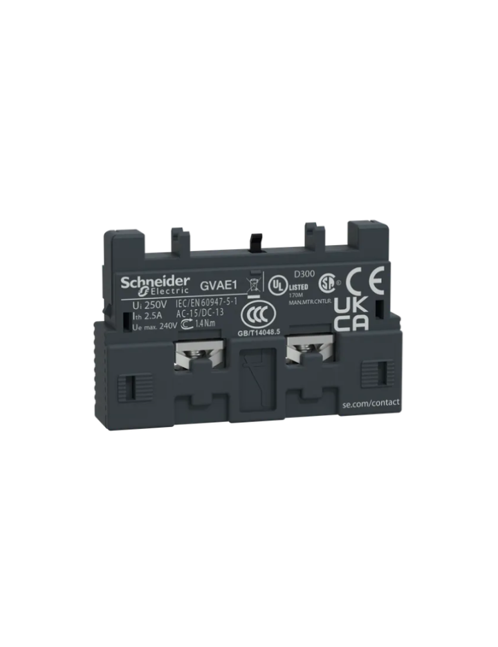 GV2;GV3;GVAE;Tesys GV;auxiliary contact block;instantaneous auxiliary contact;front handle;screw clamp terminals