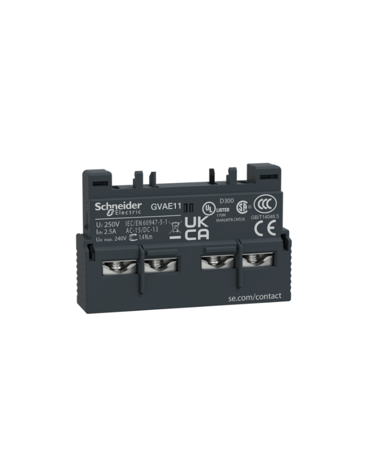 GV2;GV3;GVAE;Tesys GV;auxiliary contact block;instantaneous auxiliary contact;front handle;screw clamp terminals