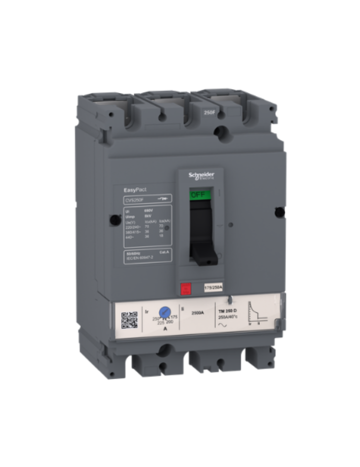 circuit breaker EasyPact CVS100F, 36 kA at 415 VAC, 32 A rating thermal magnetic TM-D trip unit, 3P 3d