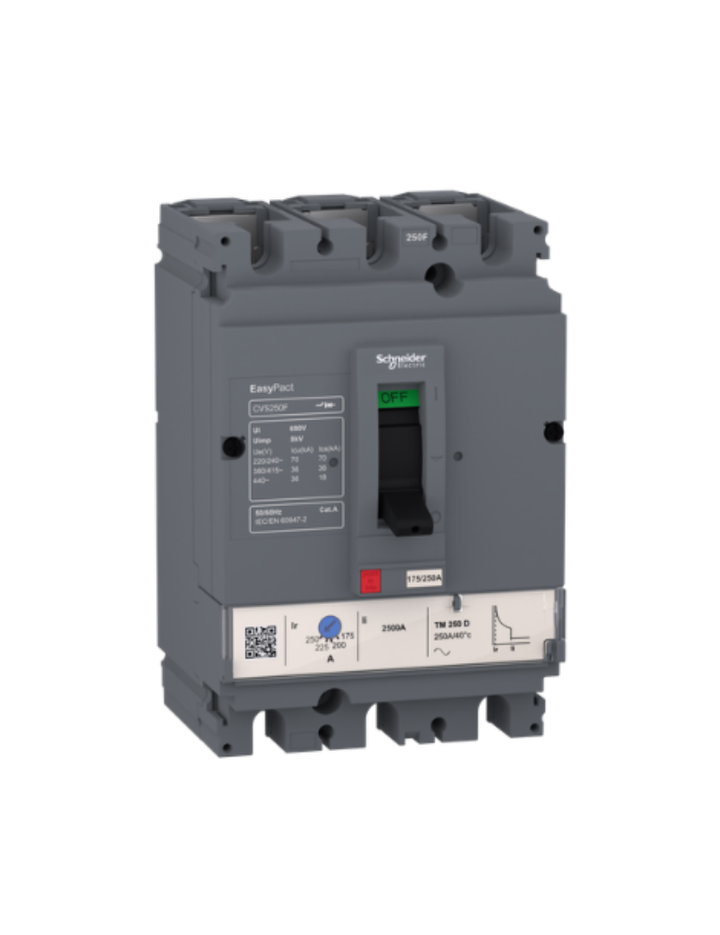 circuit breaker EasyPact CVS100F, 36 kA at 415 VAC, 40 A rating thermal magnetic TM-D trip unit, 3P 3d