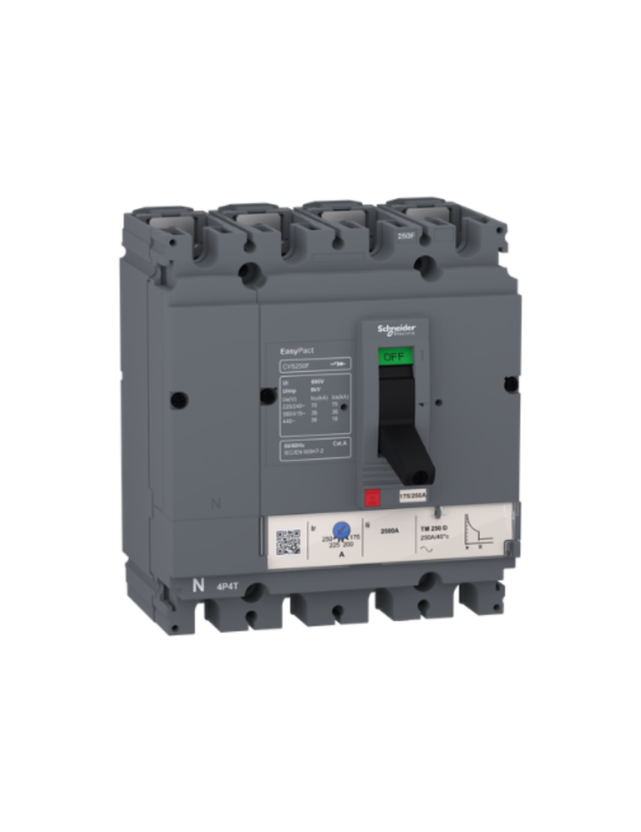 circuit breaker EasyPact CVS100F, 36 kA at 415 VAC, 32 A rating thermal magnetic TM-D trip unit, 4P 3d