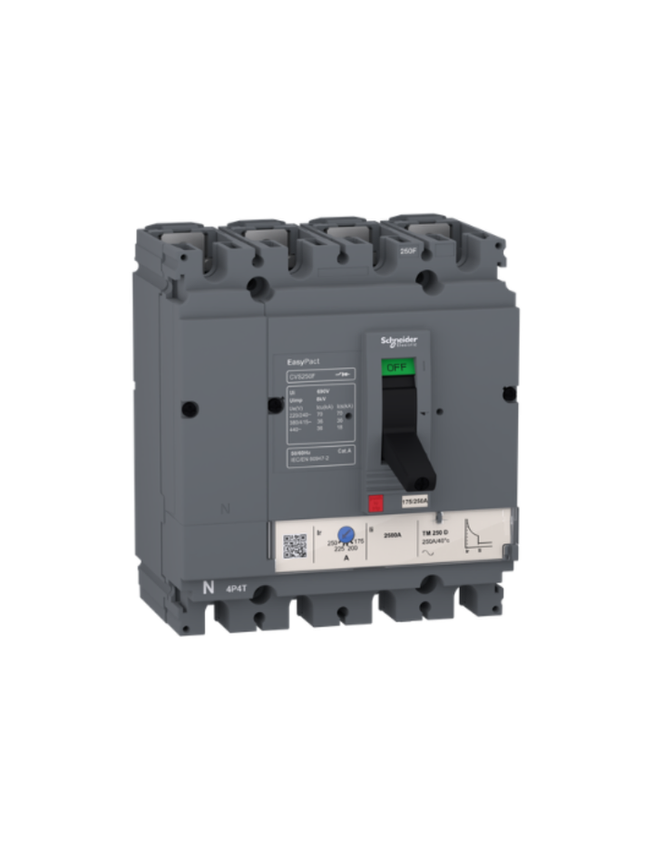 circuit breaker EasyPact CVS100F, 36 kA at 415 VAC, 40 A rating thermal magnetic TM-D trip unit, 4P 3d
