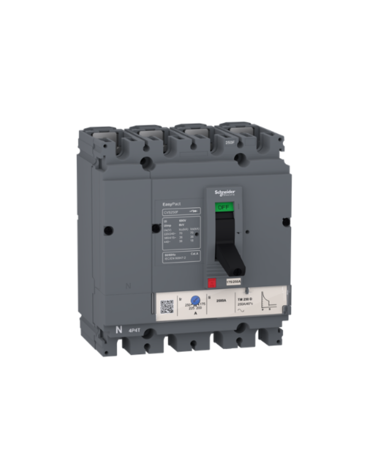 circuit breaker EasyPact CVS160F, 36 kA at 415 VAC, 160 A rating thermal magnetic TM-D trip unit, 4P 3d
