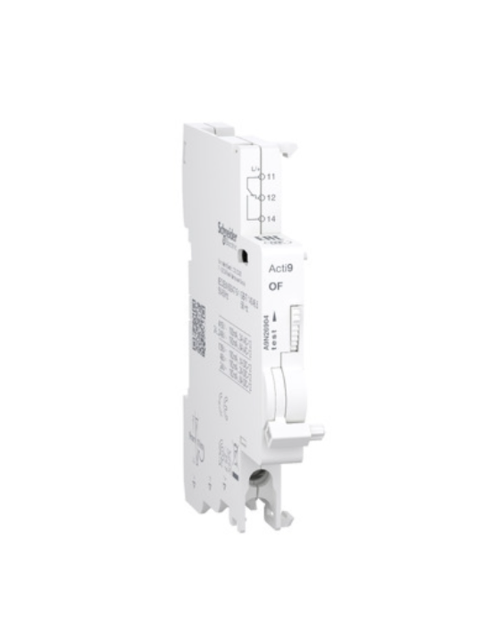 Auxiliary contact, Acti9 A9N, OF, 1 C/O, 100mA to 6A, 24VAC to 415VAC, 24VDC to 130VDC, bottom connection