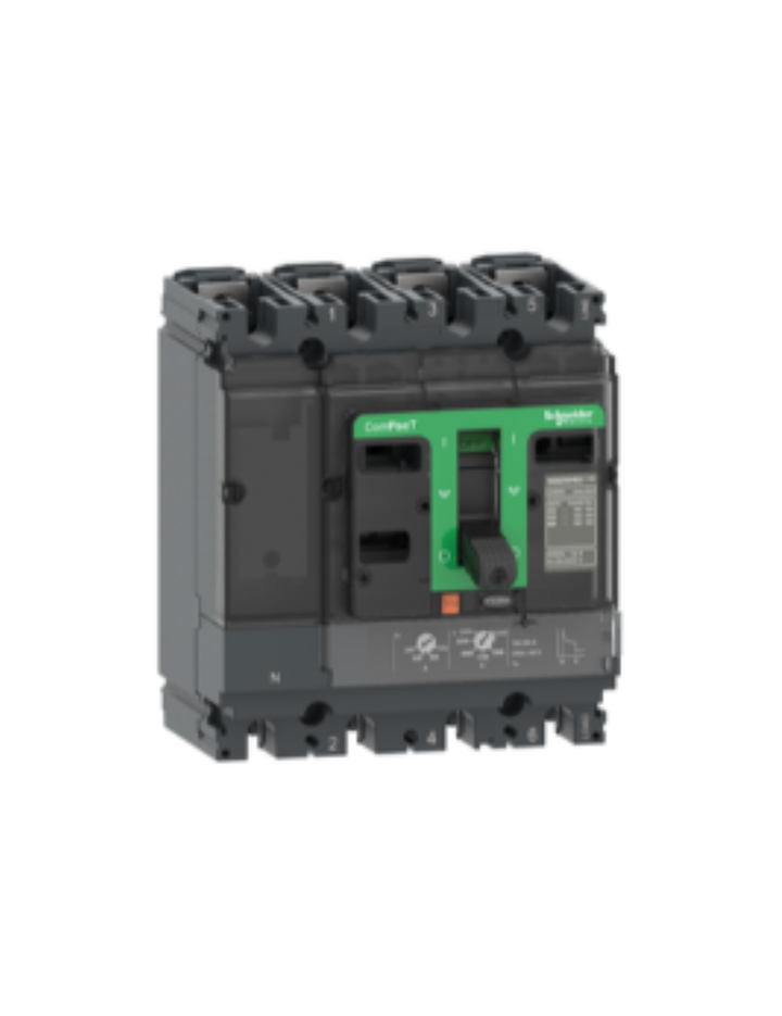 Circuit breaker, ComPacT NSX100F, 36kA/415VAC, 4 poles 3D (neutral not protected), TMD trip unit 80A