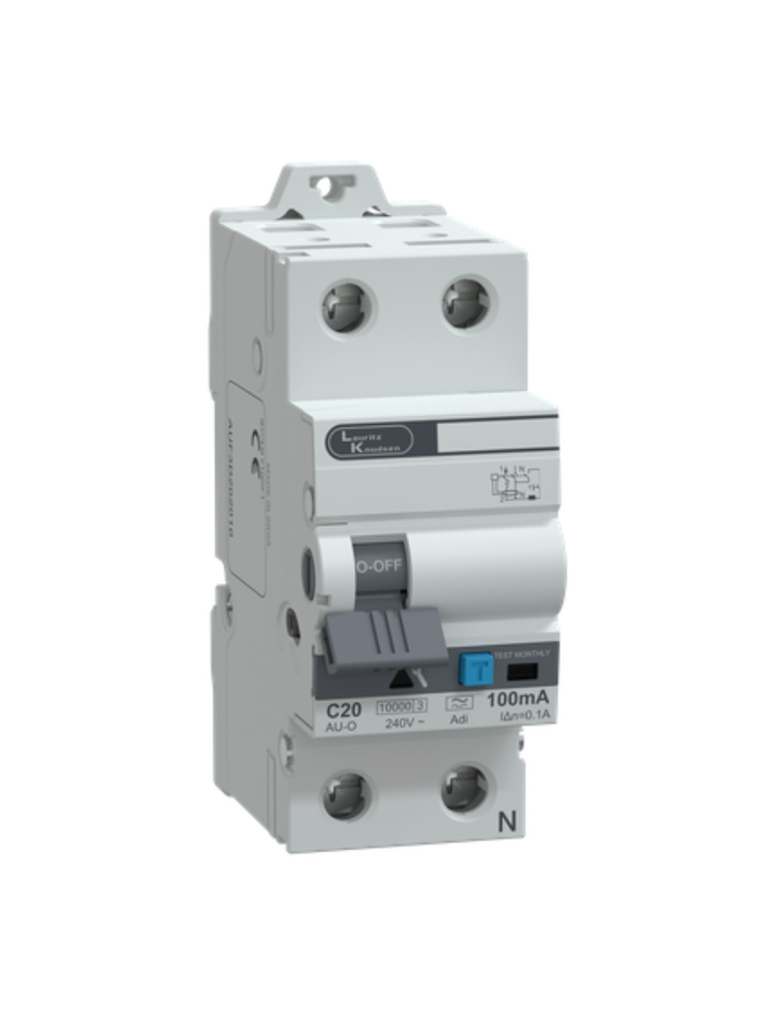 AU-O RCBO Standard 30° Adi 2P C20 100mA