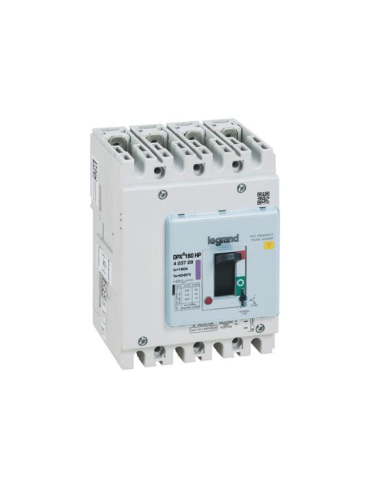 DPX³ 160 HP thermal magnetic release circuit breaker, 4 poles 160A with earth leakage module , breaking capacity 50kA
