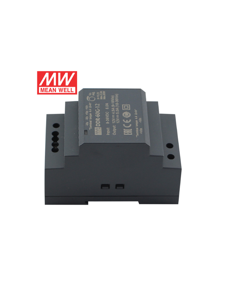 MEAN WELL DDR-60G-12 60W DIN Rail Type DC-DC Converter 9-36VDC Input G-Series 12V@5A Output