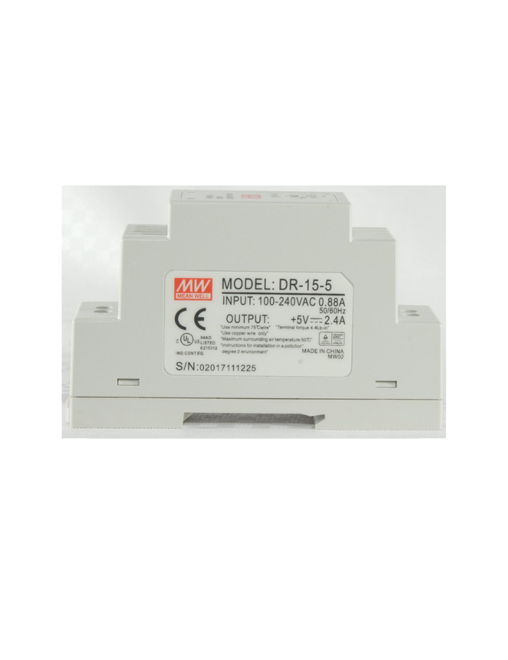 MeanWell DR-15-5 15W 5V 2.4A Din-Rail Power Supply 100-240VAC-DC5V
