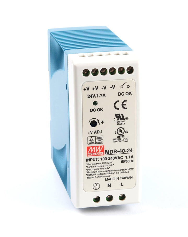 Mean Well MDR-40-24 DIN Rail Power Supply 40W 24V 1.7A Constant Current Low No-Load Loss